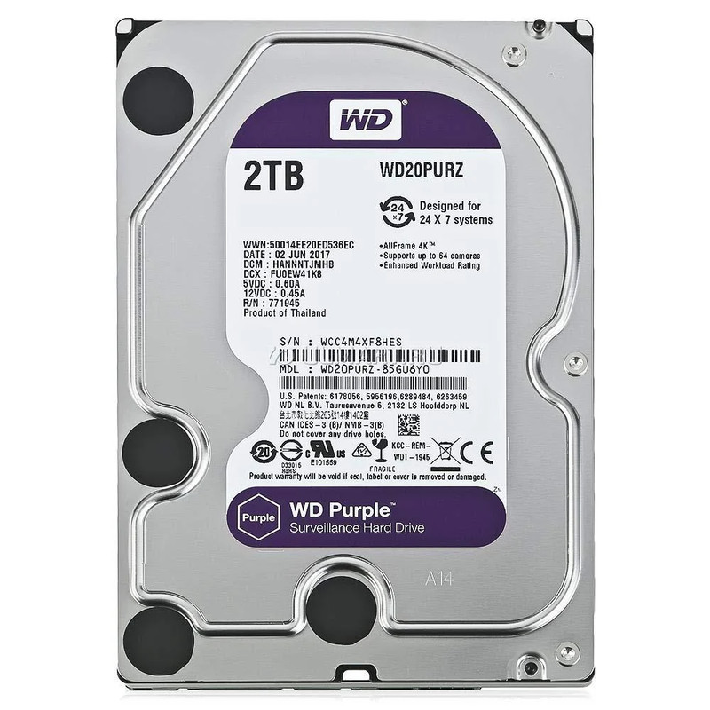 Western Digital Purple 2TB SATA Internal Surveillance Hard Drive - مساحة تخزين